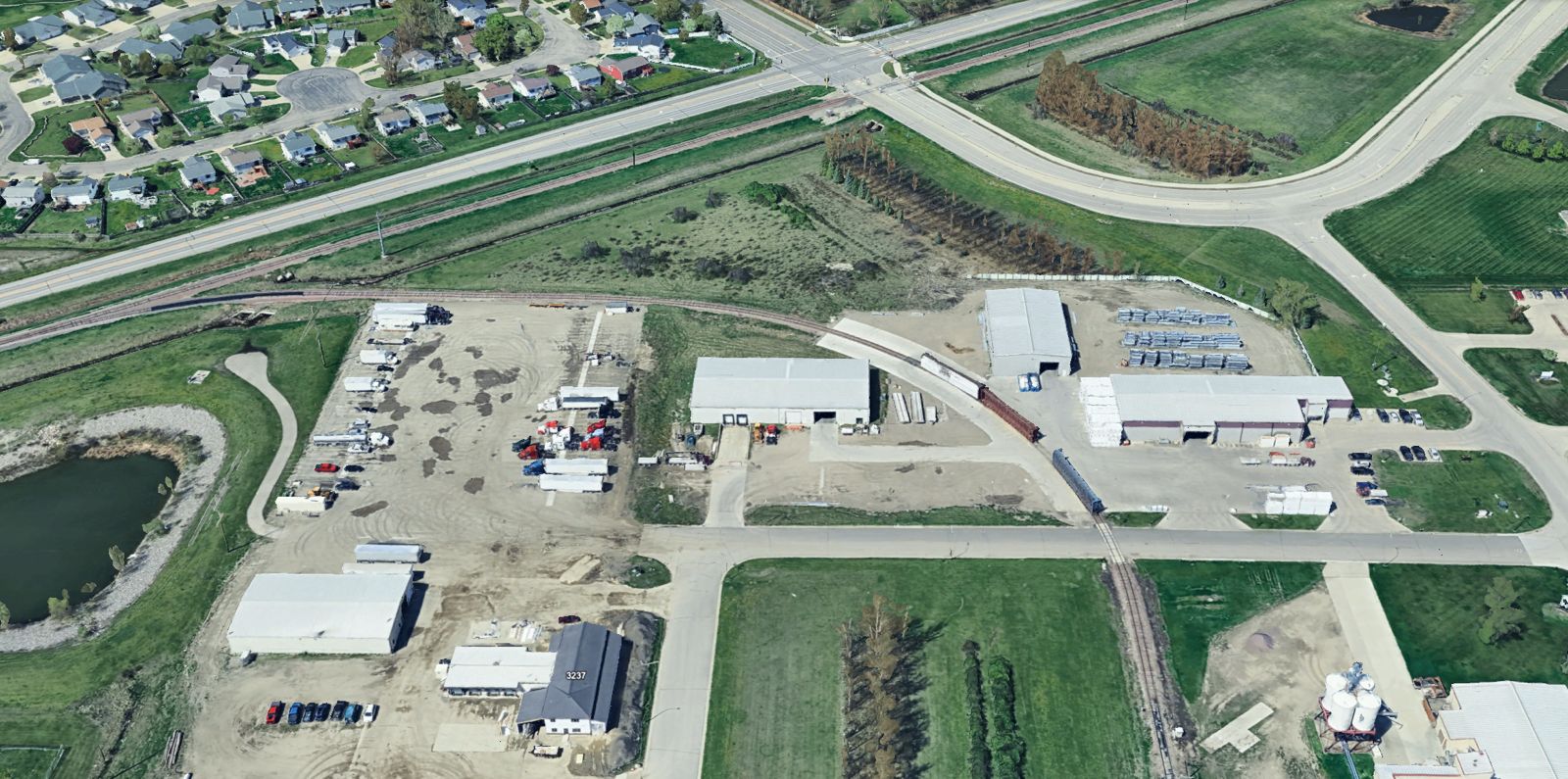 Aerial view of LT Parking facility — lighted lot for truck and trailer parking in Moorhead MN